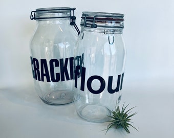 Fabulous Flour Glass Canister, Typography, Crackers Jar