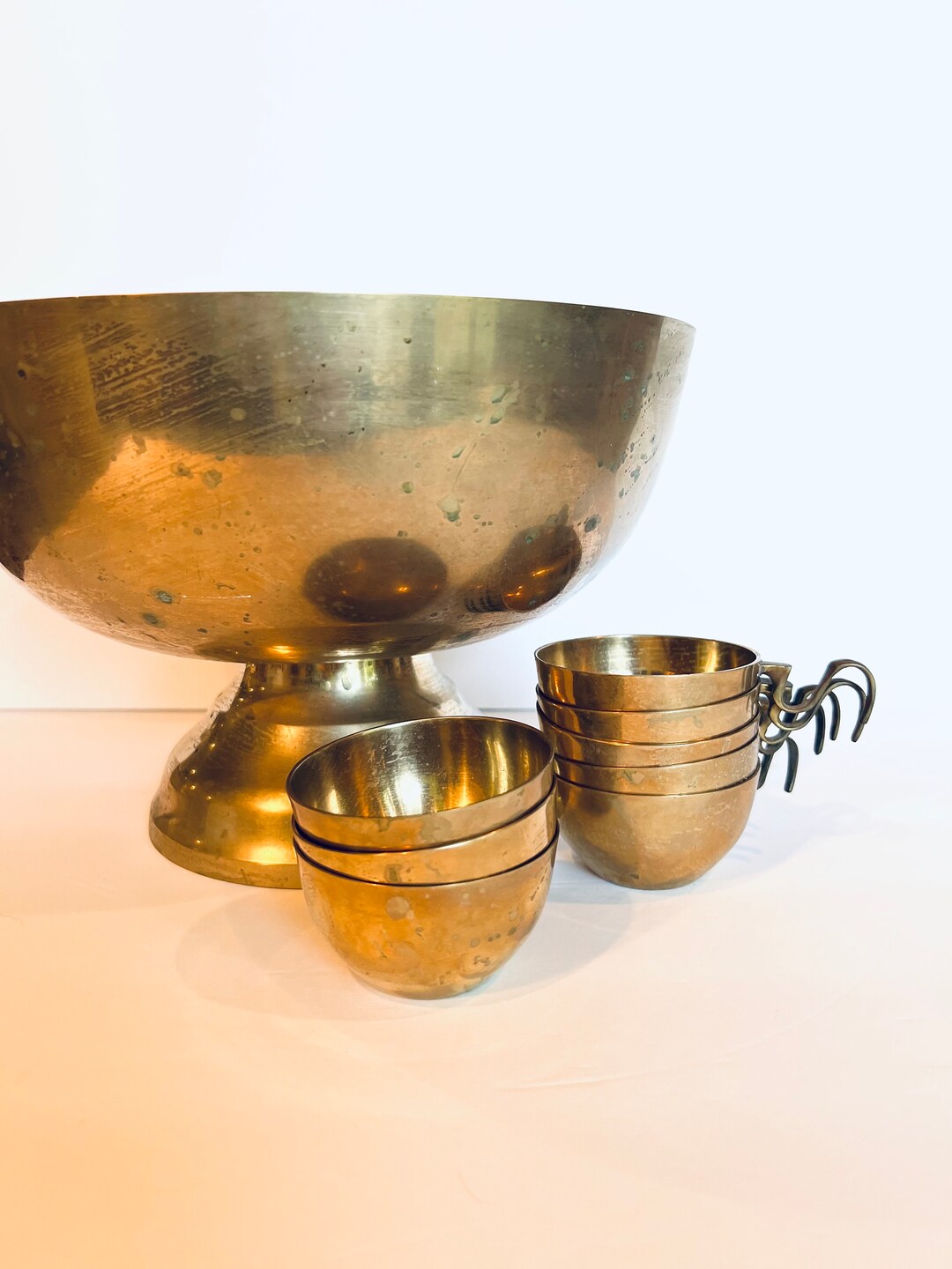 Brass Punch Bowl, Large Brass Pedestal Bowl Etsy