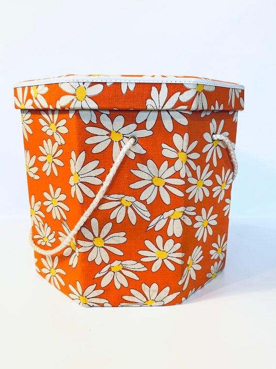 Orange Daisy Floral Mod Hat Box - image 2