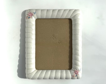 1980s Cream Crackle Floral Picture Frame, 5x7 Photo Display