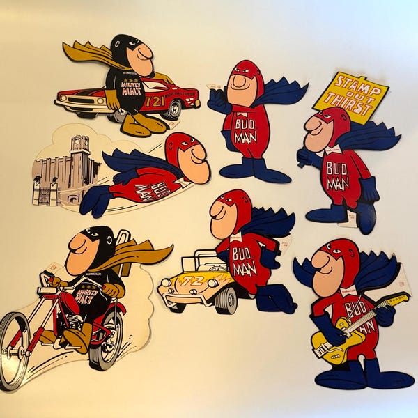 Vintage Budman Sticker: Budweiser Beer, Mighty Malt Special