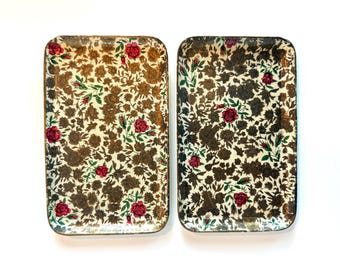 Set of 2 Floral Trays: Matching Vintage Rose Display Trays