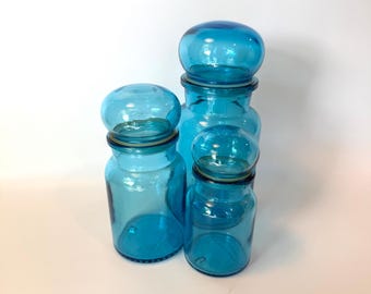 Set of 3 Belgium Blue Glass Apothecary Jars