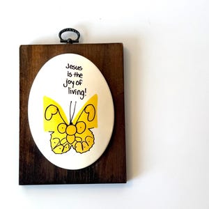 Vintage Religious Plaque: MCM Jesus & Butterfly Wall Hanging