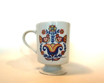 Vintage Rosemaling Pedestal Mug, Pedestal Mug