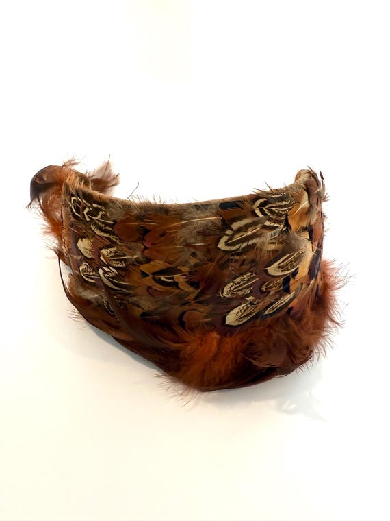 Vintage 1950s Pheasant Feather Half Hat, Gimbels Hat Box View 6