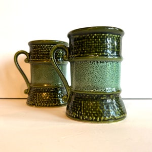 Set of 2 Green Mugs, Weave Mugs, MCM mugs, Green Mug
