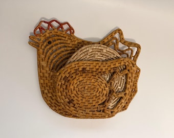 Rooster Trivet Holder with 4 Trivets