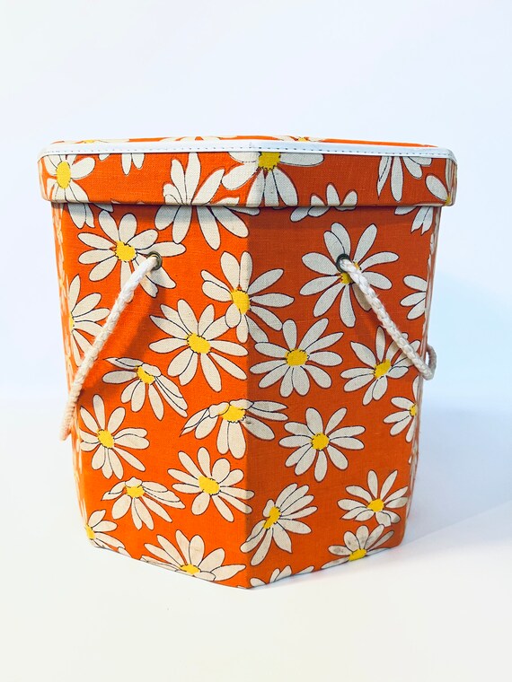 Orange Daisy Floral Mod Hat Box - image 1