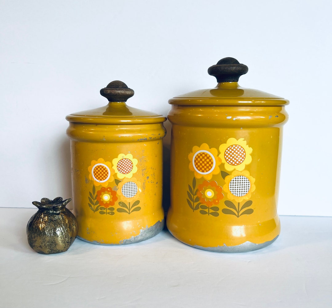 Set of 2 Mustard Floral Tin Canisters Etsy