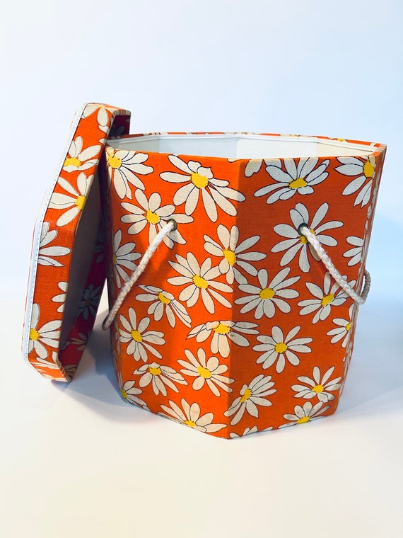 Orange Daisy Floral Mod Hat Box - image 5