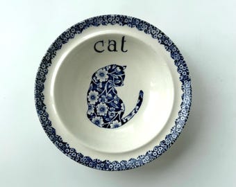 Plato azul Royal Crownford vintage, cuenco para gato Calico Blue.