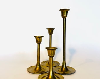 Set of 4 Brass Candlestick Holders