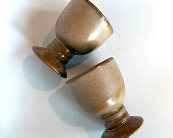 Set of 2 Plainsman Brown Frankoma Pedestal Cups