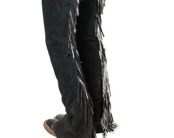 Simplicily Suede with Fringed Chap Custom made chap hand made chap Leather Western Chaps Custom chap Made with High Quality Soft Leather