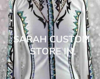 White Shirts . Western women show shirt Western Pleasure Show Shirt & Women Rail Shirt, Western custom Rodeo Queen Show Shirt , Showmanship.