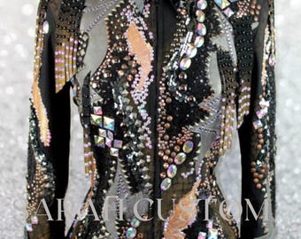Western women show jacket Black, Silver & Copper Jacketbase rodeo queen Showmanship.