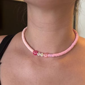 Pink Bead Smiley Face Initial Necklace