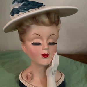 Jarrón Lefton Lady Head, Macetero Lefton 2359, Macetero vintage, Macetero de mediados de siglo, Chica glamurosa, Accesorio de tocador, Decoración de vestidor