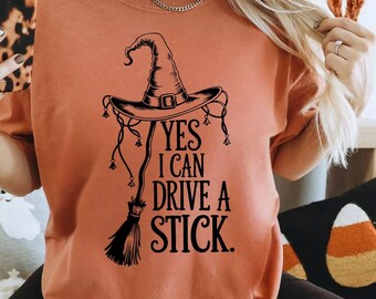Camiseta "Sí, puedo conducir un coche", divertida camiseta de bruja de Halloween para mujer, camiseta de fiesta espeluznante, bonito regalo de Halloween, atuendo de bruja