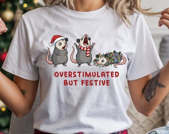 Overgestimuleerd maar feestelijk opossum kersttrui, grappig kerstshirt, opossum kersttrui, opossumcadeau, meme-sweater