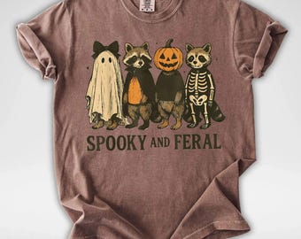 Spooky and Feral Raccoon Shirt, Funny Halloween Raccoon Shirt, Cute Trendy Womens Halloween T-Shirt, Vintage Fall Tshirt Comfort Colors®