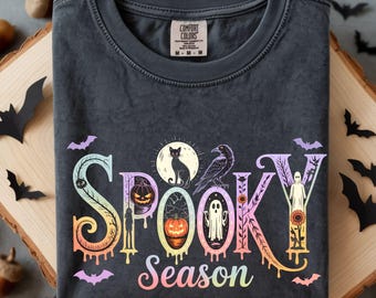 Koszula Comfort Colors® Spooky Season, Koszula Spooky Halloween, Damska koszulka na Halloween, Koszula Spooky Fall, Koszulka na prezent na Halloween, Damska koszulka Spooky