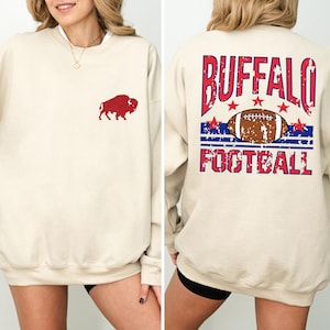 Buffalo Football Shirt Vintage Distressed Style Sweatshirt and Hoodie | Front Back Buffalo Game Day Sweatshirt for Fans