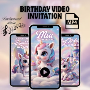Invito di compleanno animato a tema unicorno: invito video magico (download digitale)