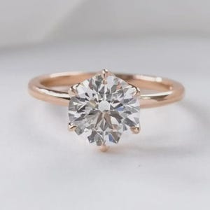 2 kt VVS1 ronde moissanite solitaire, 14 kt roségoud verguld sterlingzilver, cadeau voor haar, jubileumring