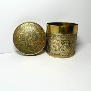 Vintage Kinco Brass Vanity Box: Etched Peacock & Floral Design, England 1930s-50s