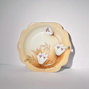 RS Germany Handled Cake Plate | Stylized Floral with Ombré Ground | 1905–1938 | Antique German Porcelain, 10” with Gold Trim