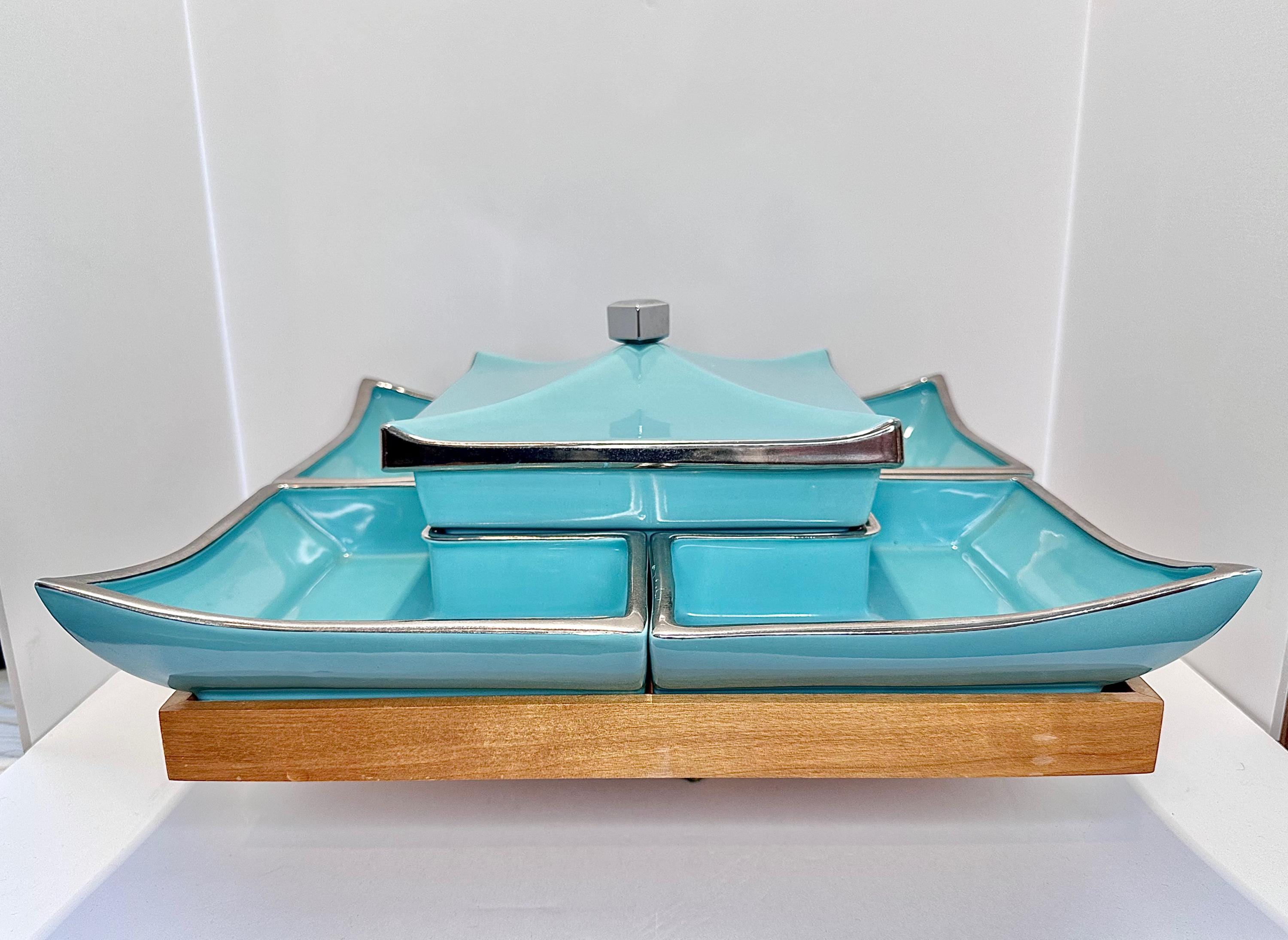 Ever-art California Ceramic Pagoda Lazy Susan: Mid-century