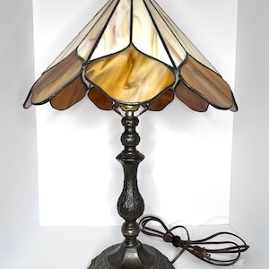 Handcrafted Faux‑Tiffany Stained‑Glass Table Lamp — Vintage Assemblage with Custom‑Wired Thrifted Base & Shade