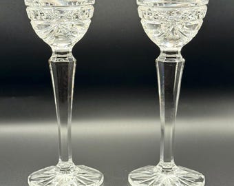 Waterford Crystal Overture Candlesticks Pair 8" Conefoot Wedge Cut