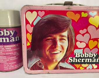 Vintage 1972 "BOBBY SHERMAN" metal Lunch box w/ matching metal Thermos- Very Good