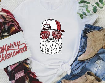 Funny Santa Christmas Shirt, Merry Christmas T-Shirt for Women Men, Hipster Santa Claus Shirt, Holiday Graphic Tee Sweatshirt Gift