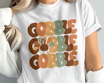 Gobble Gobble Shirt, Thanksgiving Turkey Tee, Fall Graphic T-Shirt, Funny Holiday Top, Retro Thanksgiving Shirt, Cozy Fall Tee