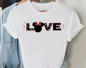 Minnie love shirt, Disney bow t-shirt, cute polka dot graphic tee, romantic vacation top, Valentine gift for her, custom Disney shirt