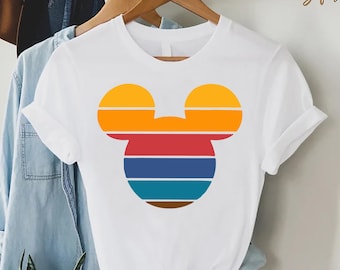 Retro Mickey Mouse Shirt, Vintage Disney Graphic Tee, Colorful Striped Mickey Head T-Shirt, Unisex Disney Gift Top