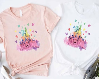 Colorful Disney Castle Shirt, Watercolor Mickey Tee, Magic Kingdom T-Shirt, Pastel Rainbow Park Shirt, Family Disney Outfit