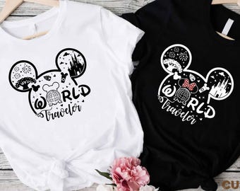 Disney World Traveler Shirt, Cute Travel Mickey Tee, Epcot Castle Adventure T-Shirt, Matching Disney Park Outfit, Minnie Ear Shirt
