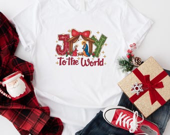 Joy To The World Shirt, Christian Christmas Tee, Nativity Scene Top, Faith Holiday Graphic T-Shirt, Religious Xmas Gift