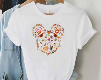 Fall Food Icons Mouse Head T Shirt, Autumn Snacks Disney Inspired Tee, Cute Park Food Graphic Shirt, Halloween Theme Top for Women