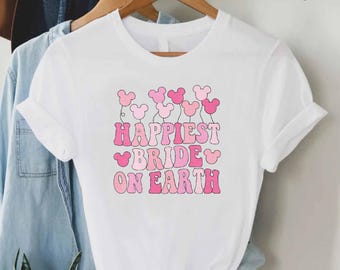 Happiest Bride On Earth shirt, Disney bride honeymoon tee, wedding trip gift, bride mouse ears top, newlywed vacation t-shirt,