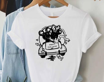 Happily Ever After Newlywed Couple Car T-Shirt – Cute Just Married Honeymoon Gift, Bride Groom Wedding Day Shirt, Romantic Love Tee