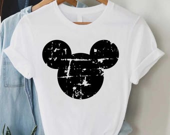 Vintage Mickey Head Silhouette Shirt, Distressed Disney Graphic Tee, Minimalist Mickey Mouse TShirt, Classic Disney Fan Gift Top