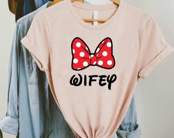 Hubby and Wifey Disney Shirt, Matching Couple T Shirt, Cute Minnie Bow Top, Mickey Shorts Tee, Newlywed Gift, Disney Vacation Outfit