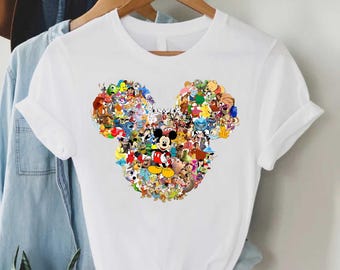 Disney Character Collage Shirt, Mickey Mouse Head T-Shirt, Colorful Disney Tee, Cute Cartoon Character Shirt, Gift for Disney Lover