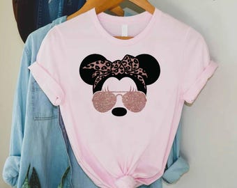 Leopard Bow Minnie Shirt, Cute Disney Graphic Tee for Women, Stylish Vacation Outfit, Matching Disney Family Shirts, Trendy Tops